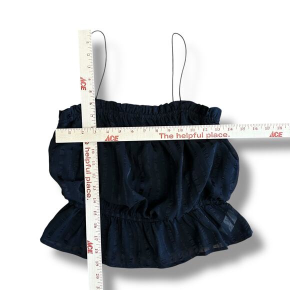 Lulus Black Peplum Cami Top Women’s Small Textured Sheer Stripe Ruffle Hem - Picture 3 of 7